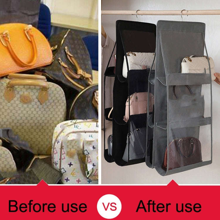 2pcs Double Sided Transparent Storage Bag Bedroom Wardrobe Storage Dustproof Hanging Bag Gray 6 Grid