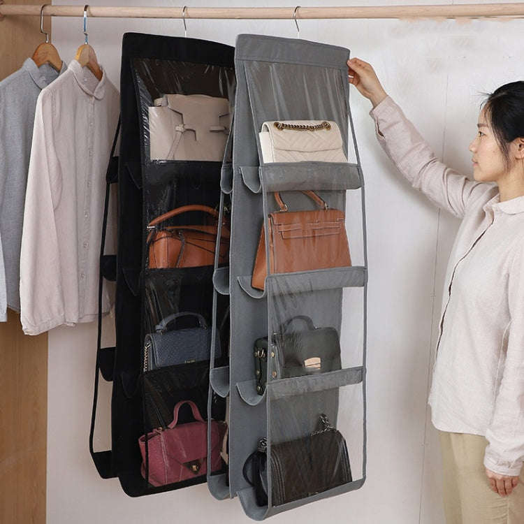 2pcs Double Sided Transparent Storage Bag Bedroom Wardrobe Storage Dustproof Hanging Bag Gray 6 Grid