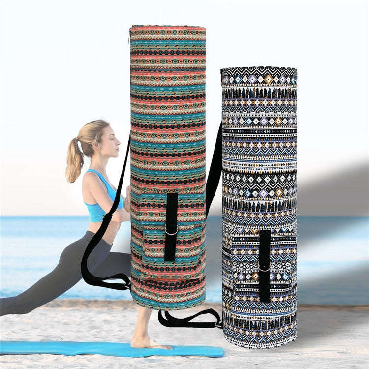 Printed Yoga Shoulder Backpack Thickened Yoga Mat Bag Sports Gym Bag(Ice)