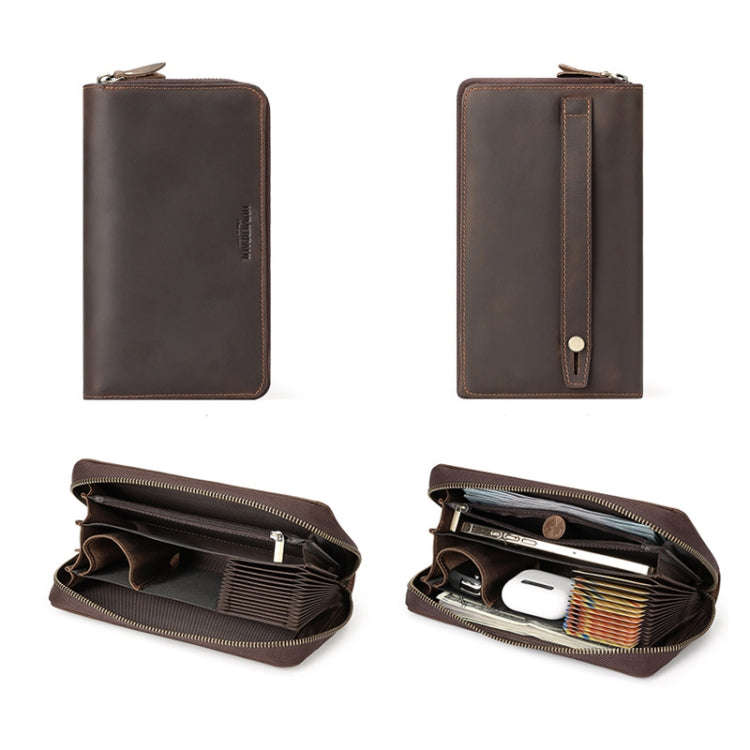 HUMERPAUL RFID Retro Zipper Multi -Card Leather Men Long Wallet Handbag(Coffee)