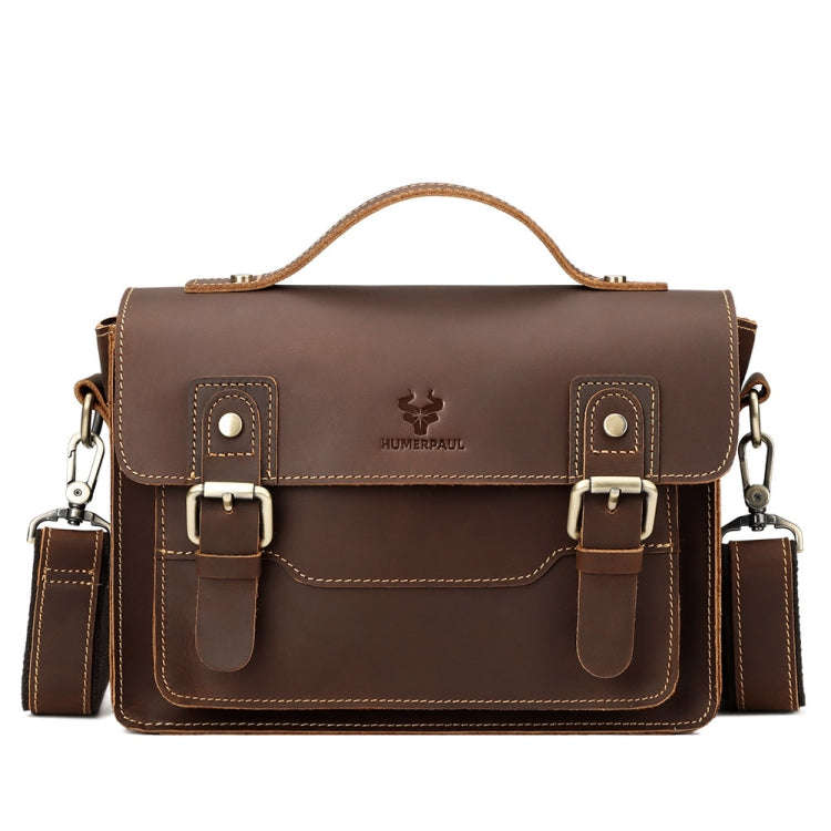HUMERPAUL Leather Crossbody Bag Men Retro Shoulder Bag Commuter Men Small Square Bag(Brown)