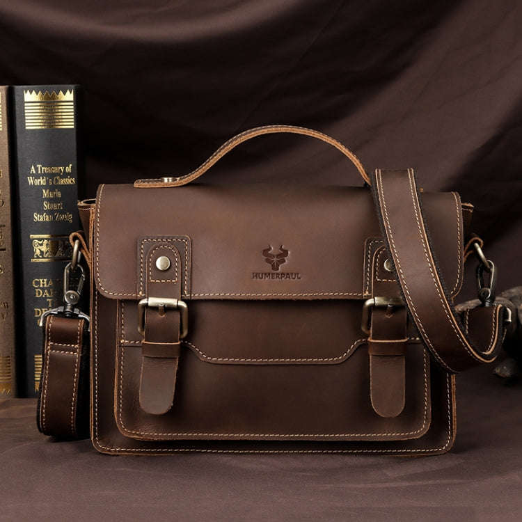 HUMERPAUL Leather Crossbody Bag Men Retro Shoulder Bag Commuter Men Small Square Bag(Brown)