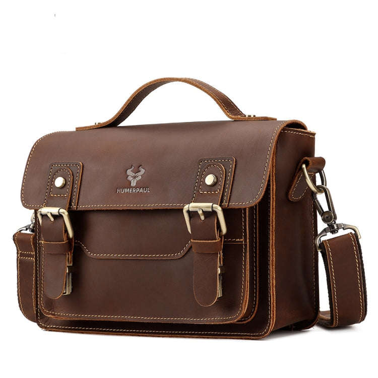 HUMERPAUL Leather Crossbody Bag Men Retro Shoulder Bag Commuter Men Small Square Bag(Brown)