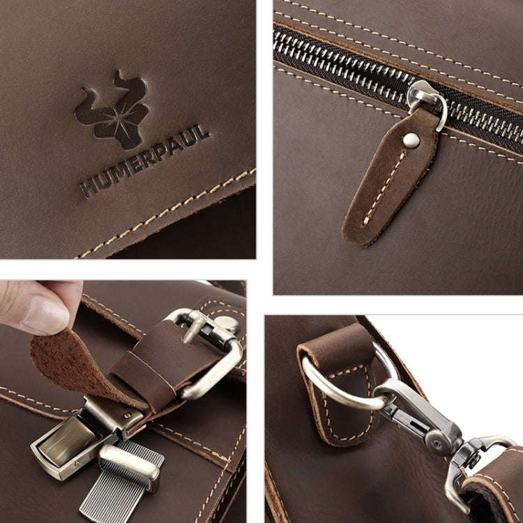 HUMERPAUL Leather Crossbody Bag Men Retro Shoulder Bag Commuter Men Small Square Bag(Brown)