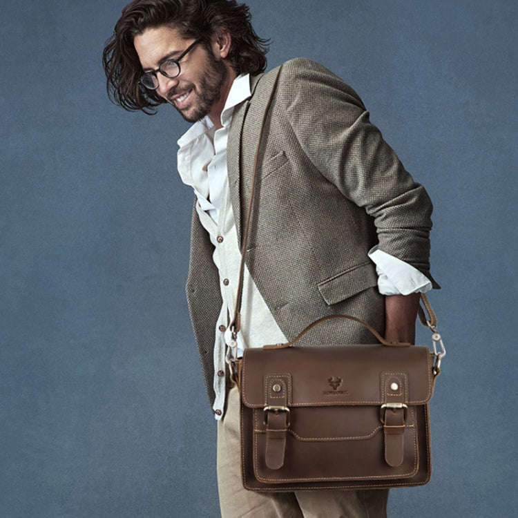 HUMERPAUL Leather Crossbody Bag Men Retro Shoulder Bag Commuter Men Small Square Bag(Coffee)