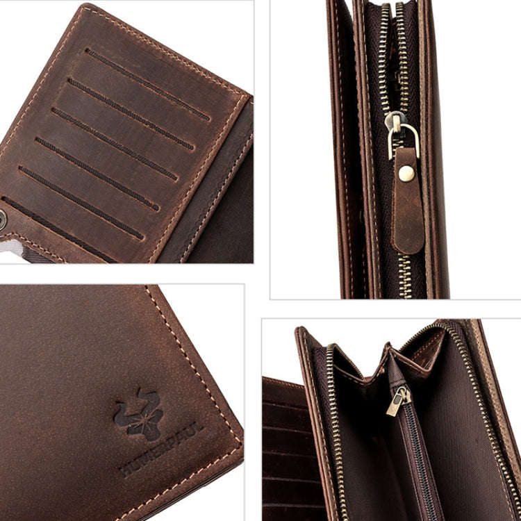 HUMERPAUL RFID Large Capacity Leather Wallet Long Men Pump Mobile Phone(Brown)