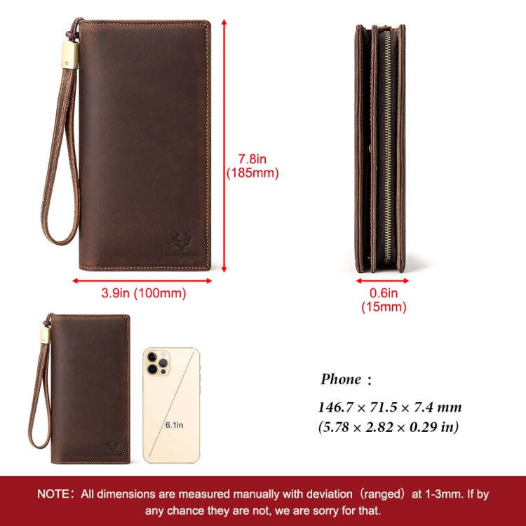 HUMERPAUL RFID Large Capacity Leather Wallet Long Men Pump Mobile Phone(Brown)