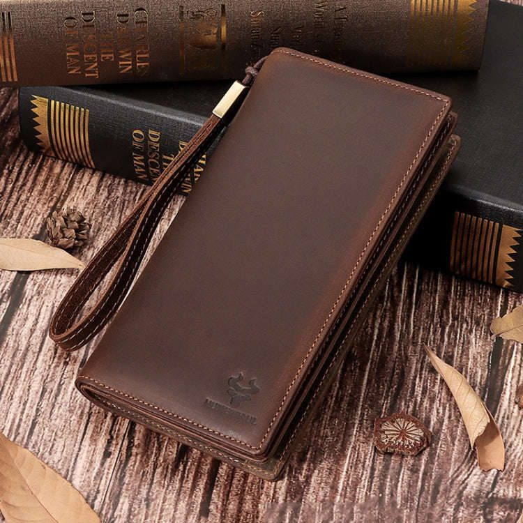 HUMERPAUL RFID Large Capacity Leather Wallet Long Men Pump Mobile Phone(Brown)