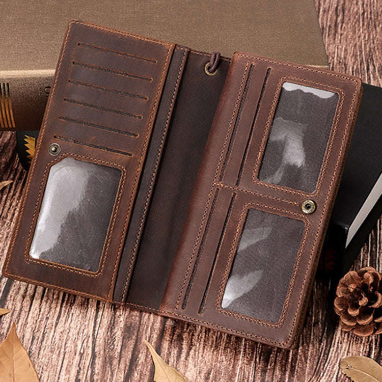 HUMERPAUL RFID Large Capacity Leather Wallet Long Men Pump Mobile Phone(Brown)