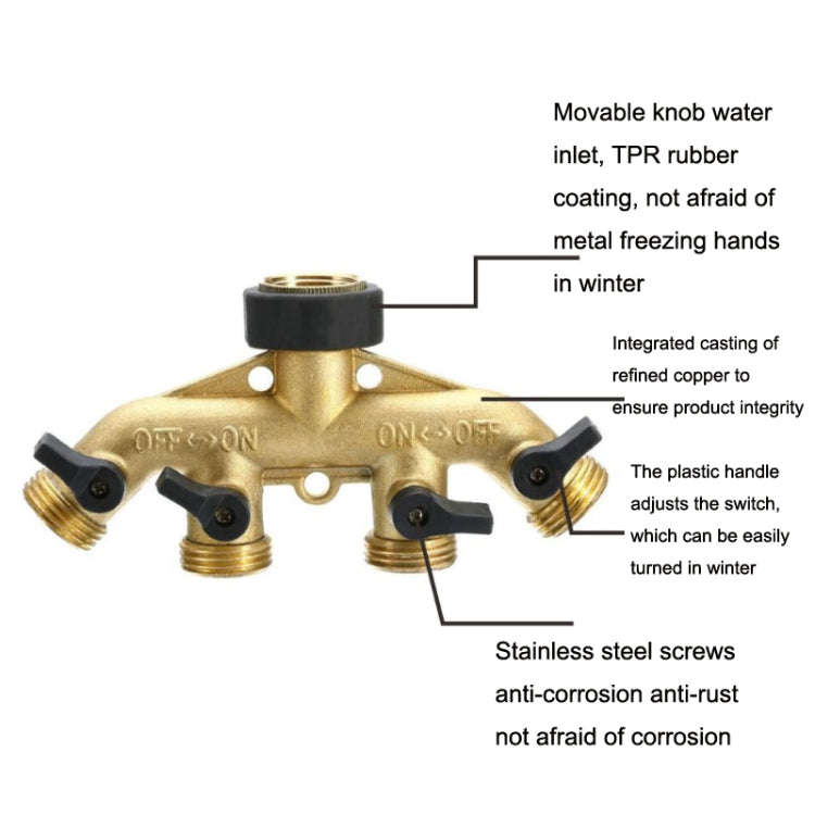 Garden Watering Agricultural Irrigation Family Car Wash Faucet Copper 4-way Ball Valve Water Divi...