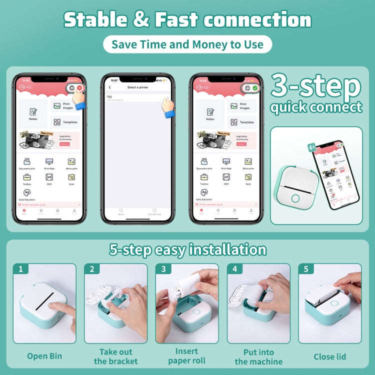 Phomemo T02 Standard Error Mini Pocket Small Portable Bluetooth Phone Photo Label Thermal Printer...