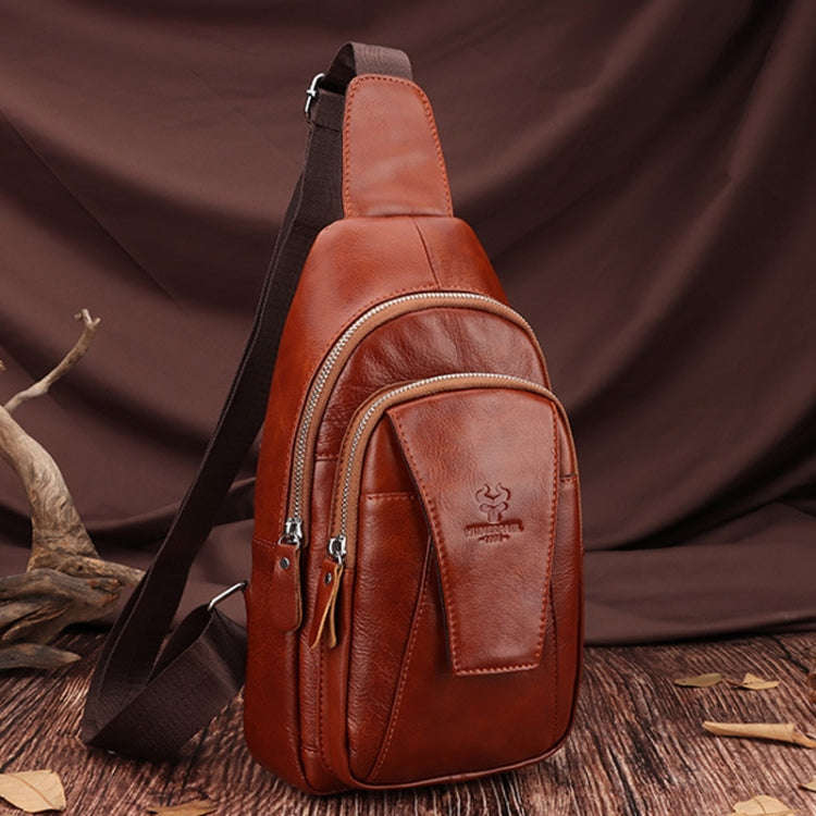 HUMERPAUL Men Shoulder Bag Leather Messengers Diligent Chest Bag(Red Brown)