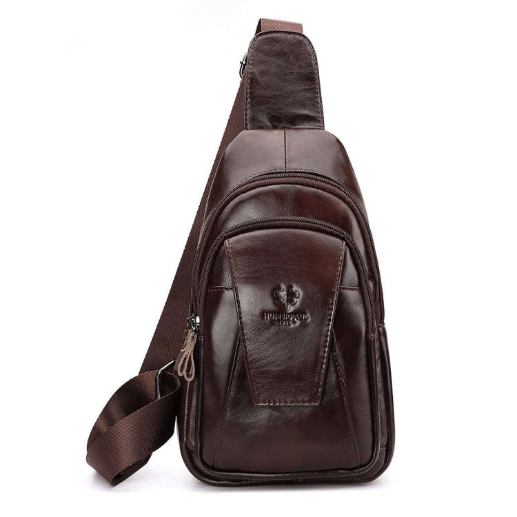 HUMERPAUL Men Shoulder Bag Leather Messengers Diligent Chest Bag(Dark Brown)
