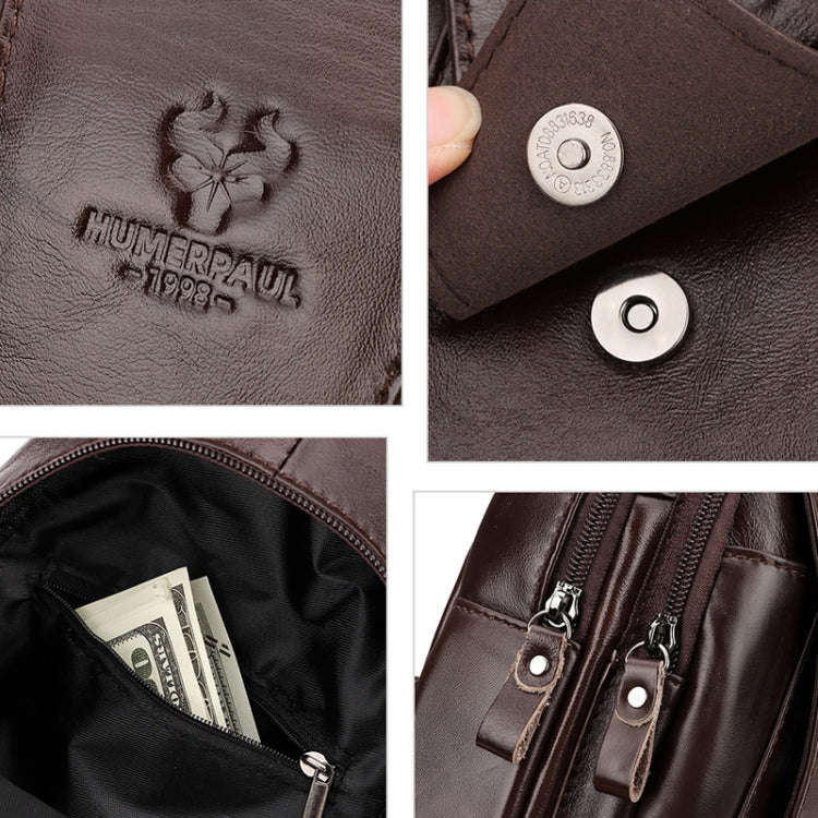 HUMERPAUL Men Shoulder Bag Leather Messengers Diligent Chest Bag(Dark Brown)
