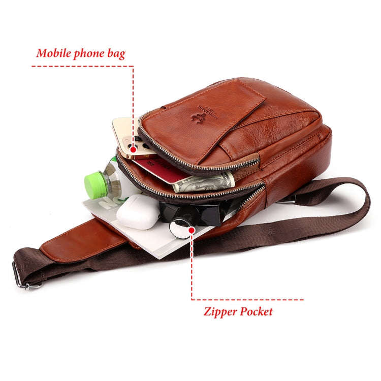 HUMERPAUL Men Shoulder Bag Leather Messengers Diligent Chest Bag(Red Brown)