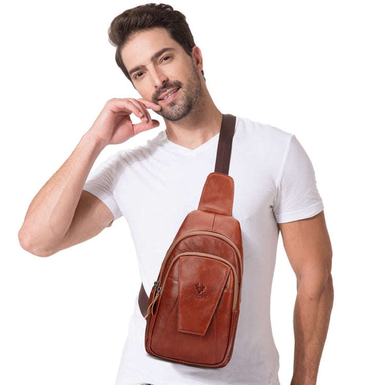 HUMERPAUL Men Shoulder Bag Leather Messengers Diligent Chest Bag(Red Brown)