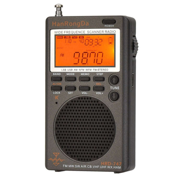 HanRongda HRD-747 Portable Full Band Digital Display High-Frequency Receiving Radio(Silver Gray)