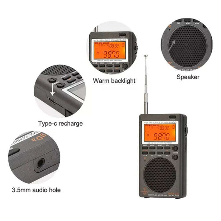 HanRongda HRD-747 Portable Full Band Digital Display High-Frequency Receiving Radio(Silver Gray)