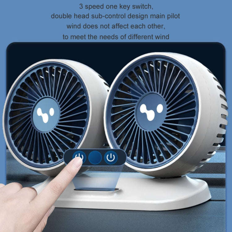 12v/24v Car Fan USB Interface Powerful Double Head Electric Fan(Olive Black)