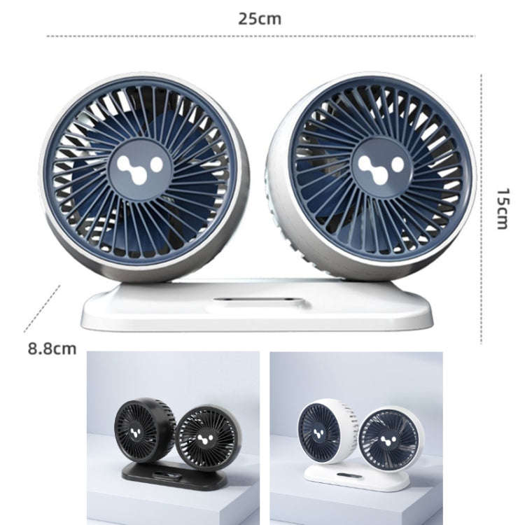 12v/24v Car Fan USB Interface Powerful Double Head Electric Fan(Olive Black)