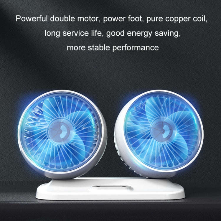 12v/24v Car Fan USB Interface Powerful Double Head Electric Fan(Pearl White)