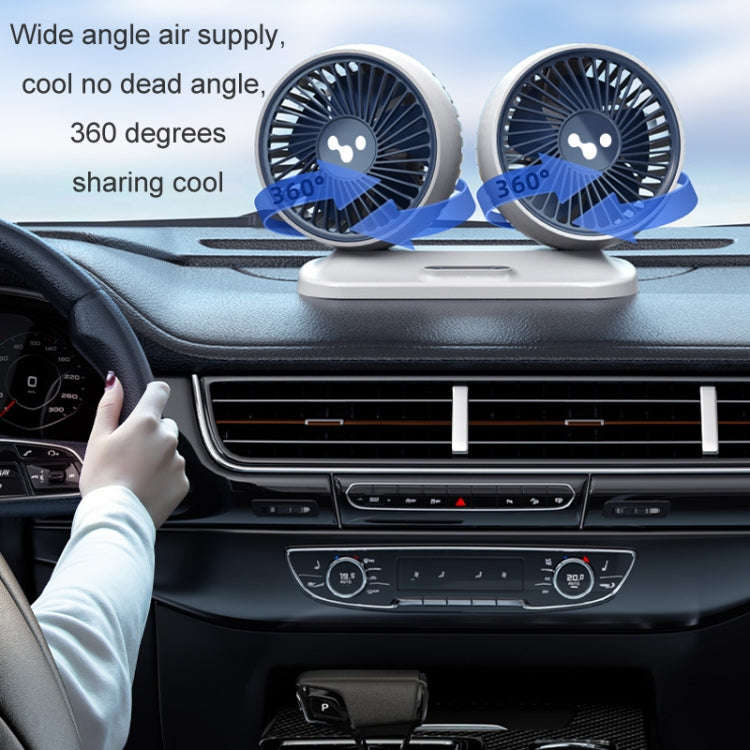 12v/24v Car Fan USB Interface Powerful Double Head Electric Fan(Olive Black)