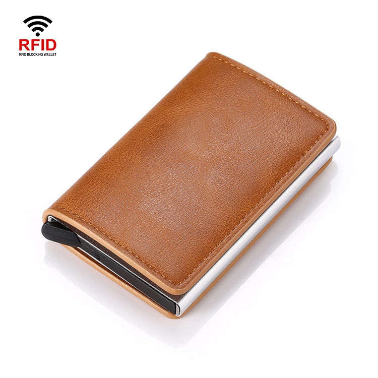 HUMERPAUL RFID Anti-Magnetic Automatic Card Set Credit Card Box Coin Bag(Brown)