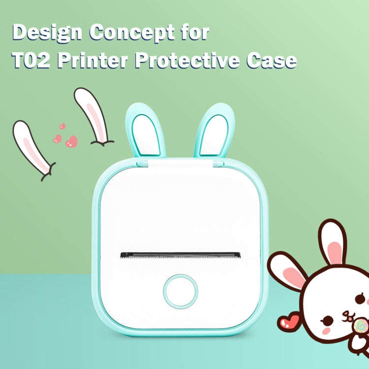 For Phomemo T02 Printer Silicone Protective Case(Green Rabbit Ear)