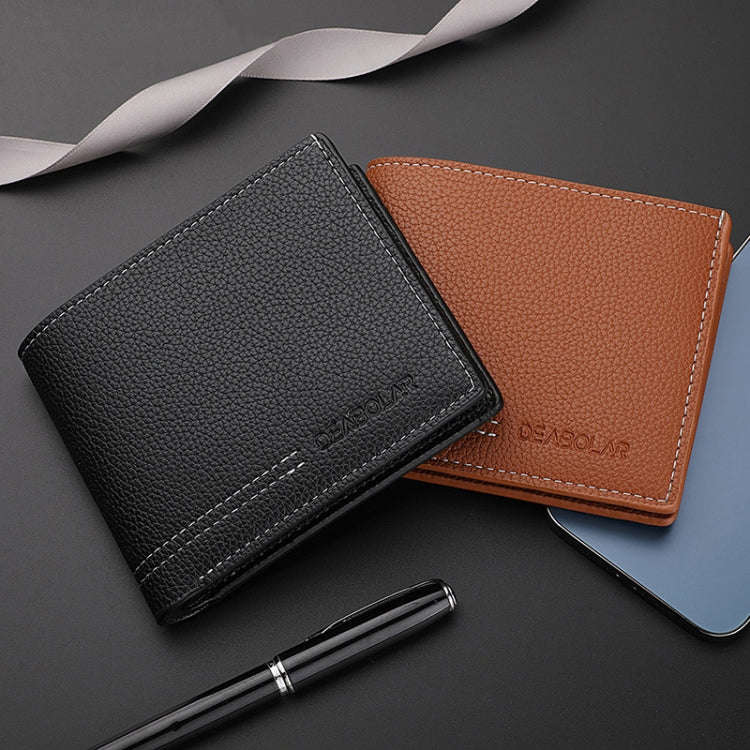 DEABOLAR Large-capacity Multi-card Men Short PU Leather Wallet(Brown)