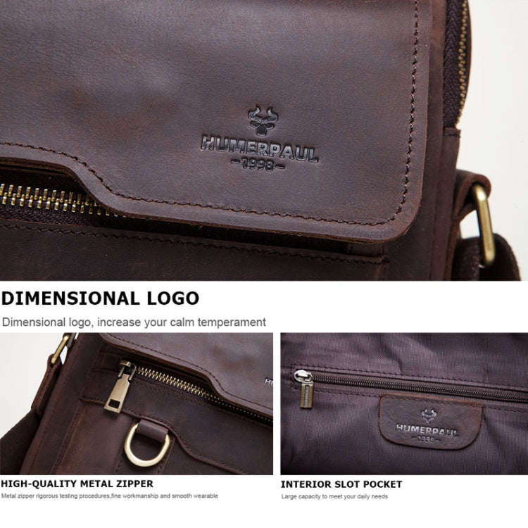 HUMERPAUL Men Leather Cross-Body Bag Shoulder Bag(Brown)