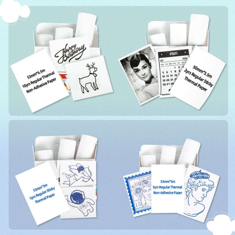 For Phomemo T02 3rolls Bluetooth Printer Thermal Paper Label Paper 50mmx3m 5 Years Blue on White ...