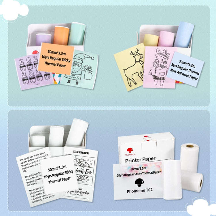 For Phomemo T02 3rolls Bluetooth Printer Thermal Paper Label Paper 50mmx3.5m 2 Years Black on Whi...