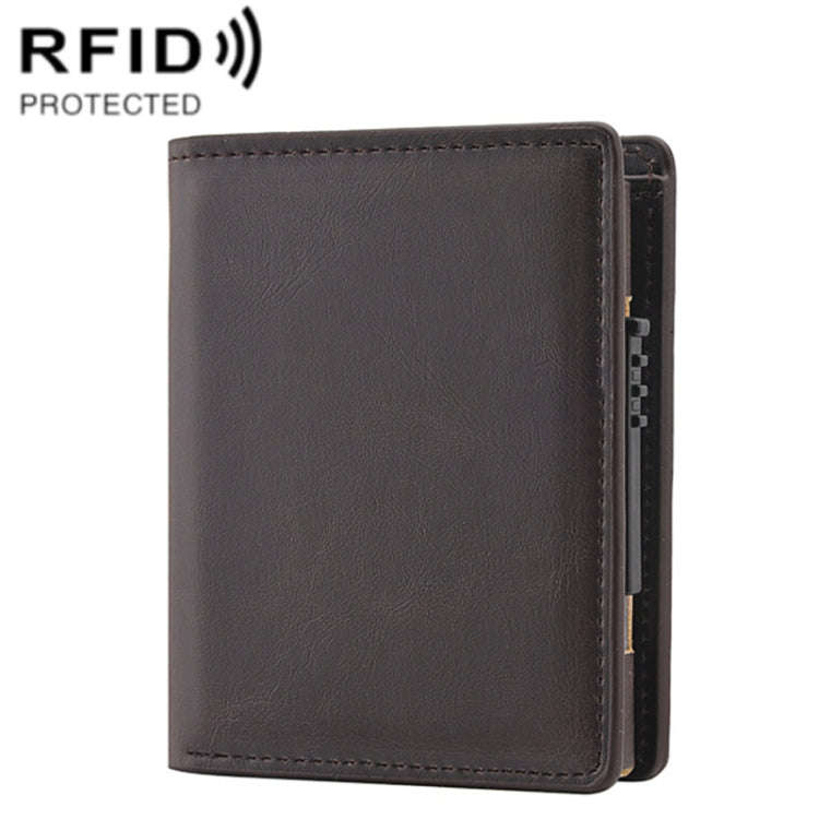 RFID Anti-Theft Short Wallet Automatic Pop-Up Aluminum Alloy Antimagnetic Card Holder(Dark Brown)