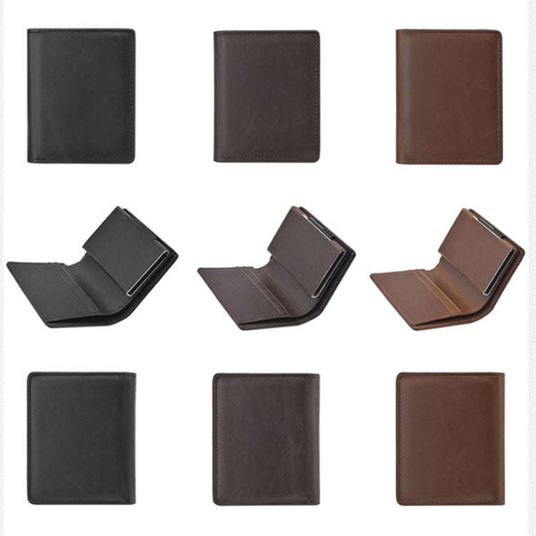 RFID Anti-Theft Short Wallet Automatic Pop-Up Aluminum Alloy Antimagnetic Card Holder(Dark Brown)