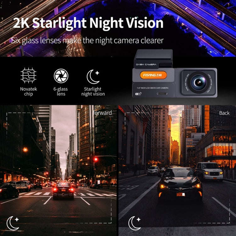 FISANG 2K HD Night Vision Car WIFI Car Driving Recorder, Style: Dual Recording 2K+720P