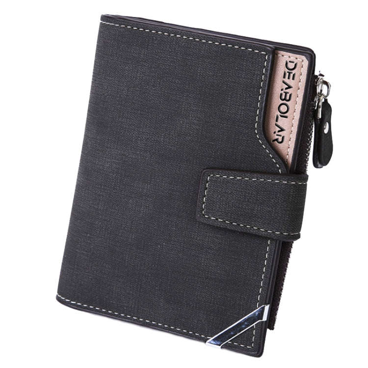 DEABOLAR Casual Retro Canvas Pattern Multifunctional Medium Long Wallet(Black)