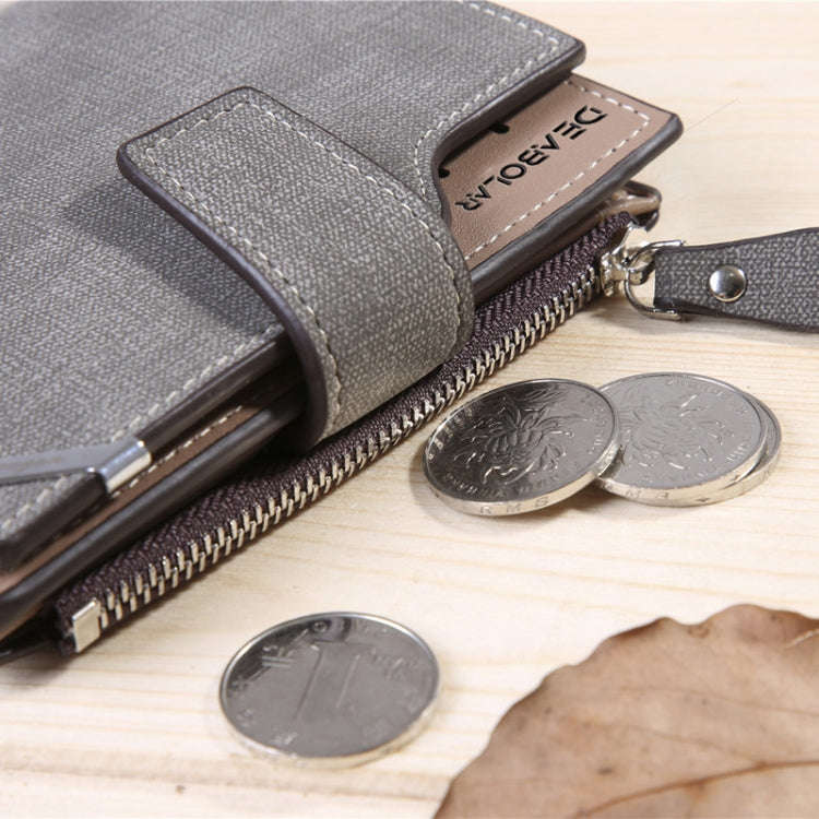 DEABOLAR Casual Retro Canvas Pattern Multifunctional Medium Long Wallet(Black)