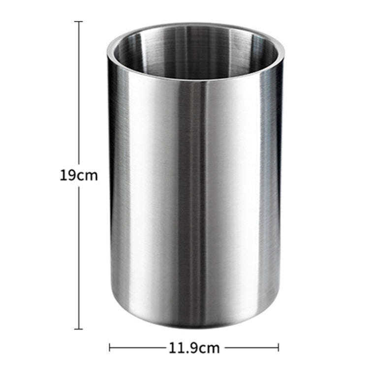 Large Capacity Thickened Stainless Steel Round Ice Bucket Bar Double-Layer Champagne Beer Barrel(...