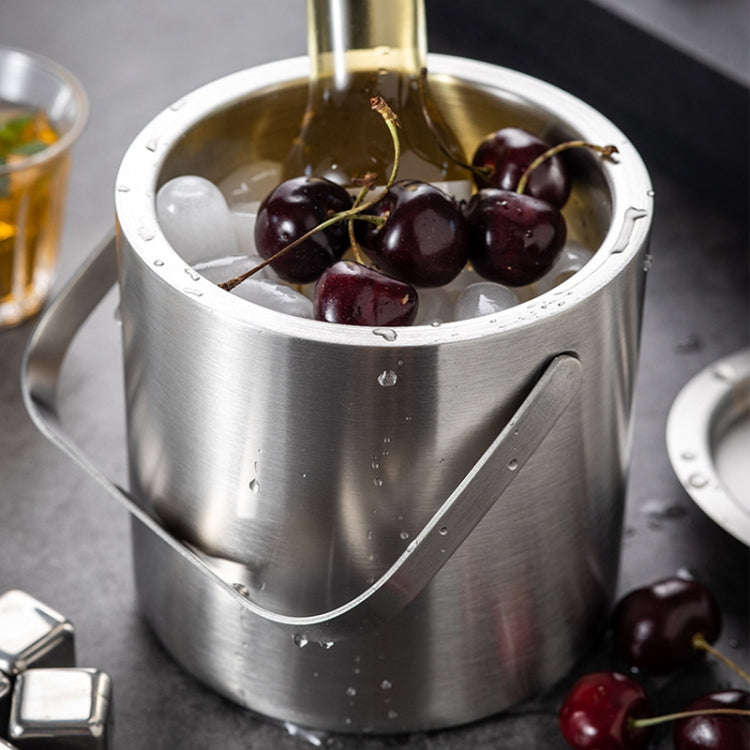 Double-Layer Portable Stainless Steel Ice Bucket Bar Champagne Beer Barrel(1.3L)