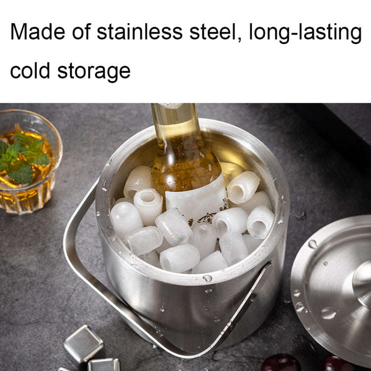 Double-Layer Portable Stainless Steel Ice Bucket Bar Champagne Beer Barrel(1.3L)