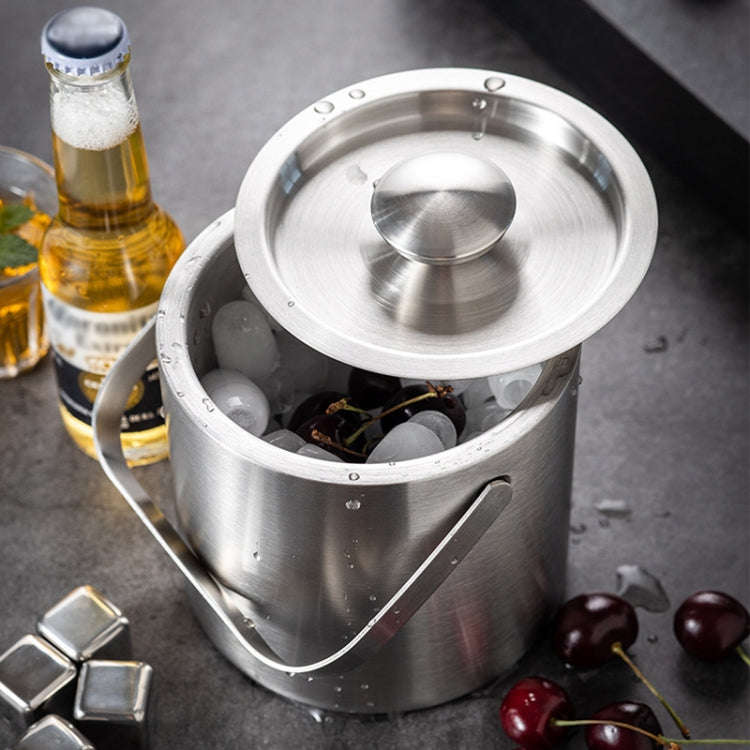 Double-Layer Portable Stainless Steel Ice Bucket Bar Champagne Beer Barrel(1.3L)