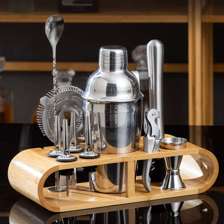 12 In 1 Stainless Steel Bartender Set With Oval Wooden Frame Base Bar Bartending Tools, Style: 700ml