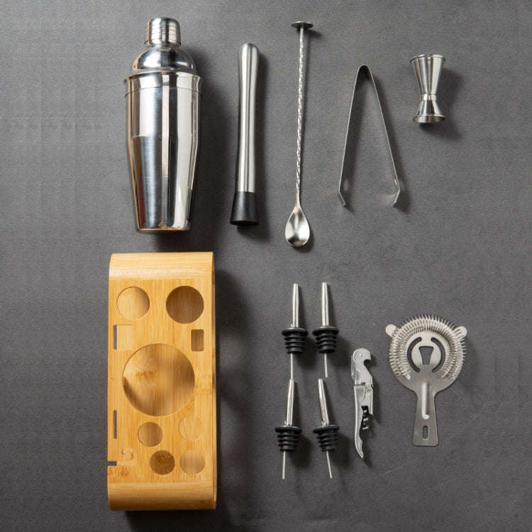 12 In 1 Stainless Steel Bartender Set With Oval Wooden Frame Base Bar Bartending Tools, Style: 700ml