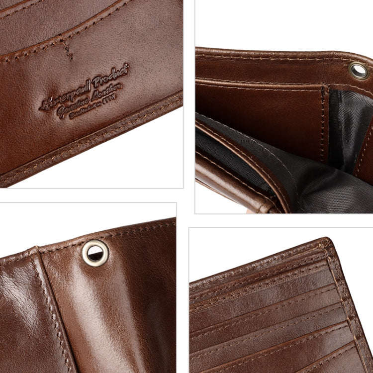 HUMERPAUL RFID Anti-Magnetic Men Pickup Card Bag Metal Chain Short Leather Wallet, Color: Black