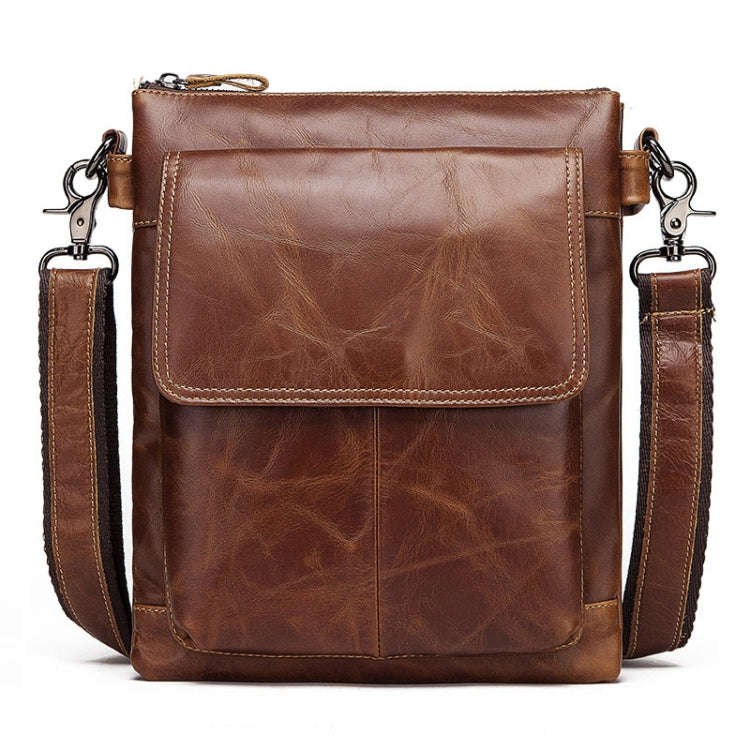 HUMERPAUL Men Crossbody Bag Retro Simple Backpack Leather Shoulder Bag(Yellow Brown)