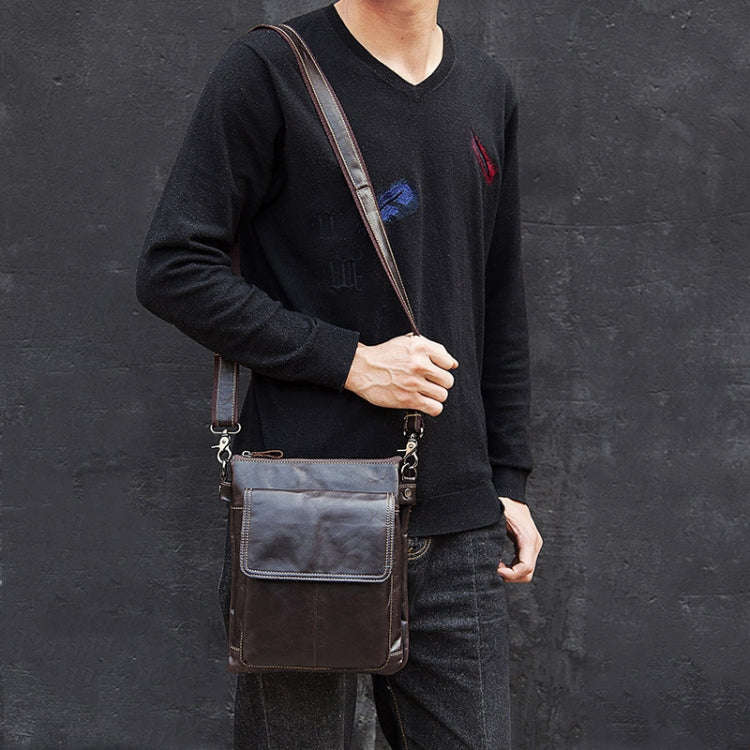 HUMERPAUL Men Crossbody Bag Retro Simple Backpack Leather Shoulder Bag(Dark Brown)