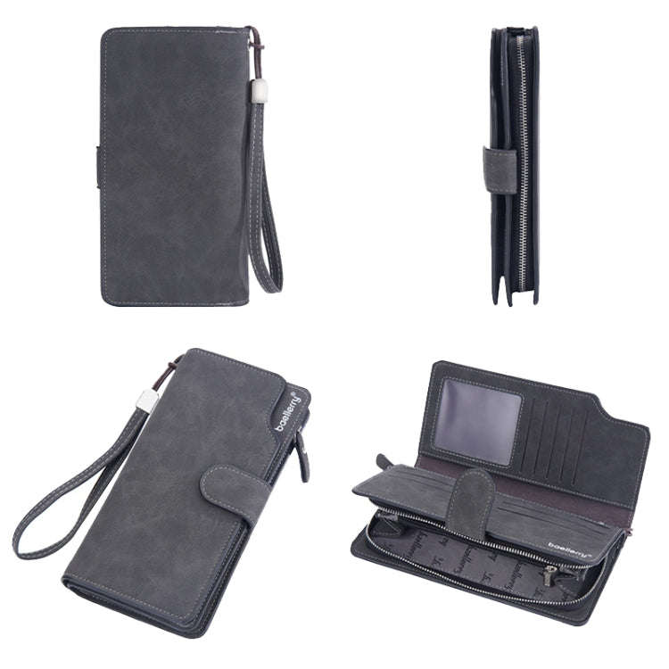 Baellerry Matte Leather Multi-card Slot Men Clutch Bag Zip Buckle Vintage Wallet(Black)