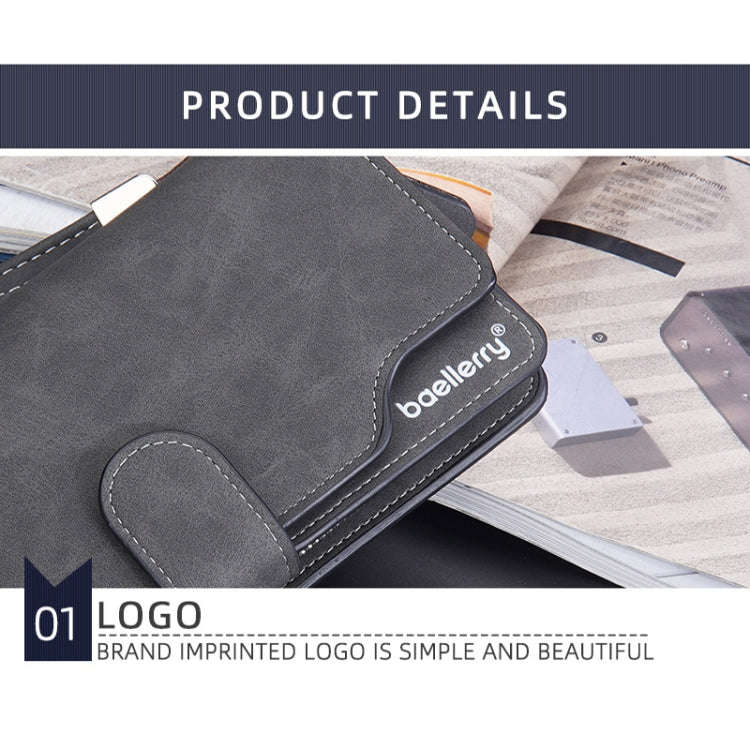 Baellerry Matte Leather Multi-card Slot Men Clutch Bag Zip Buckle Vintage Wallet(Grey)