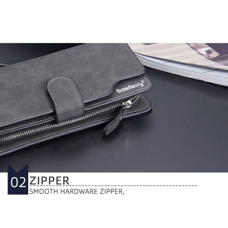 Baellerry Matte Leather Multi-card Slot Men Clutch Bag Zip Buckle Vintage Wallet(Black)