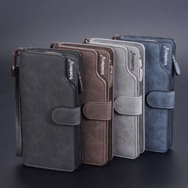 Baellerry Matte Leather Multi-card Slot Men Clutch Bag Zip Buckle Vintage Wallet(Black)